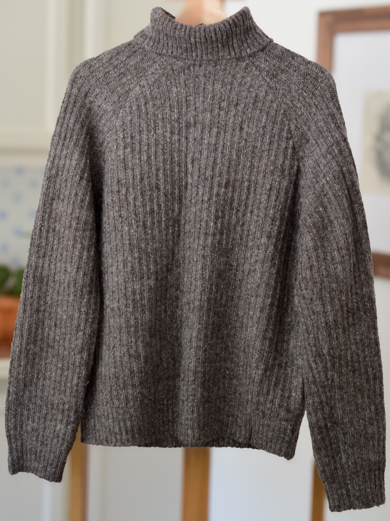 Marled Brown Ribbed Mock Neck Sweater Raglan Sleeve